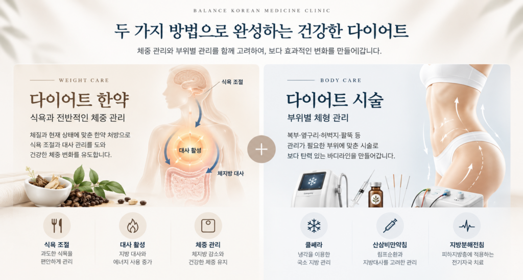 체중 식욕 관리와 부위별 바디라인 관리의 차이