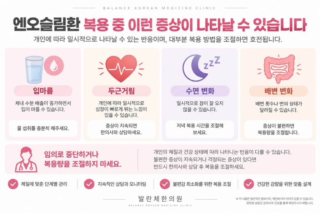 엔오슬림환 복용 중 불편감 안내