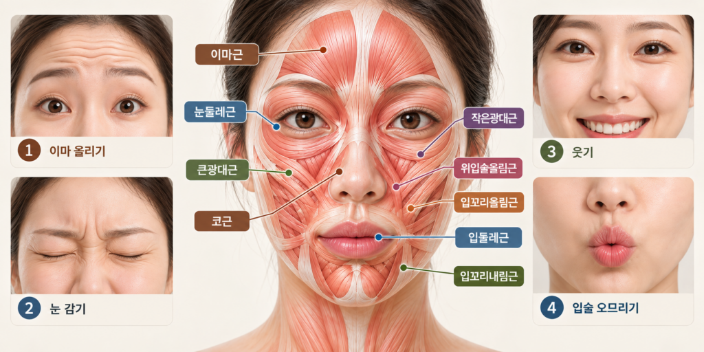 구안와사 안면신경마비의 주요 안면근육과 표정운동 평가